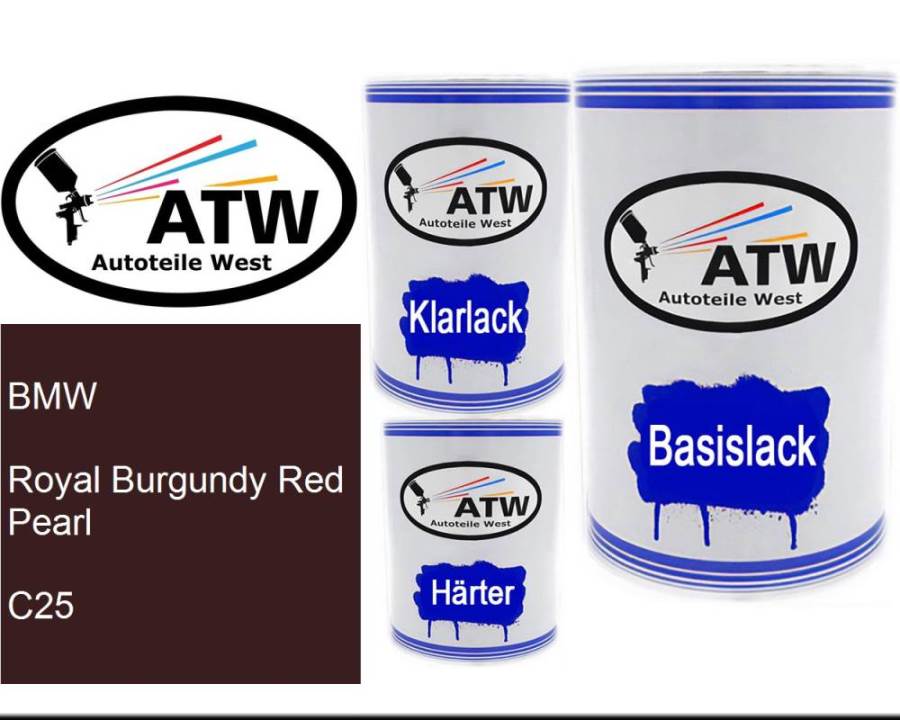 BMW, Royal Burgundy Red Pearl, C25: 500ml Lackdose + 500ml Klarlack + 250ml Härter - Set, von ATW Autoteile West.
